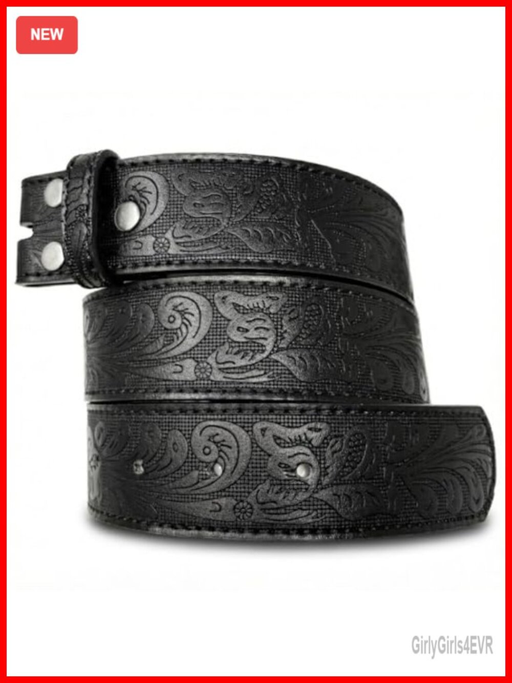 Western Bonded Leather Belt Strap 1.5" Wide Embossed Scrollwork Snap-On